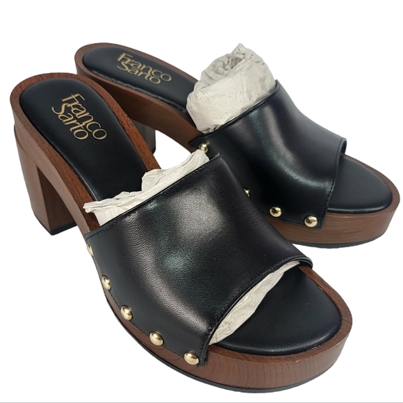 Franco Sarto Capri-Clog Slide Sandals Black Leather 6 - Picture 6 of 8